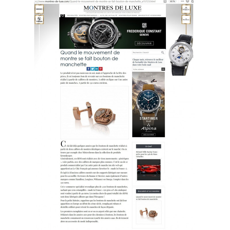 Boutons de manchette Mécanisme Jaeger LeCoultre