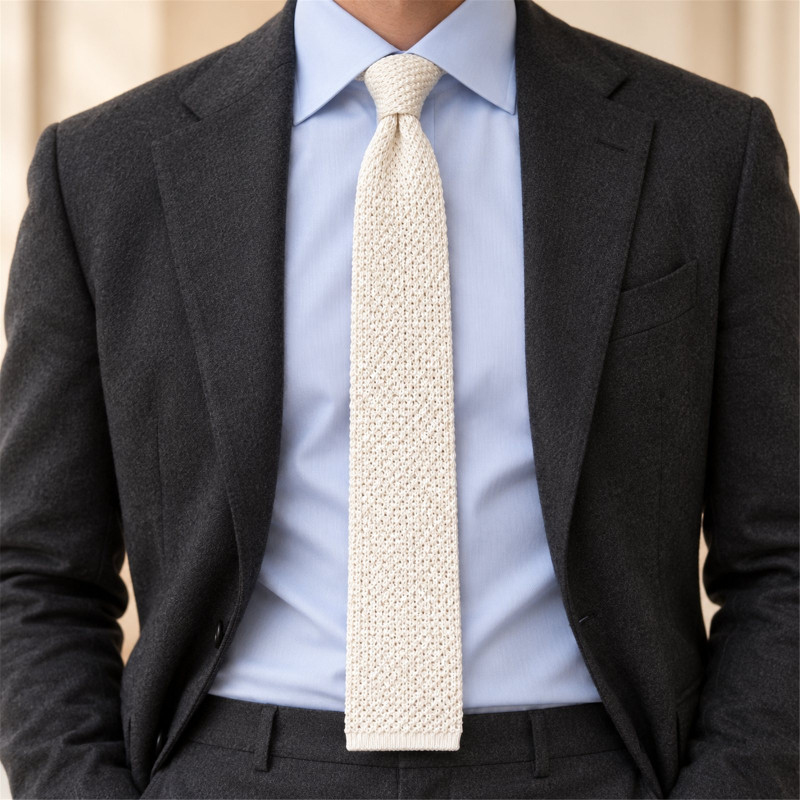 Cravate tricot blanc héron