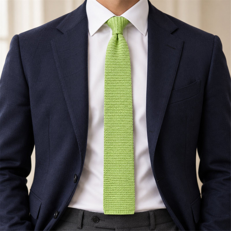 Cravate tricot vert cigale