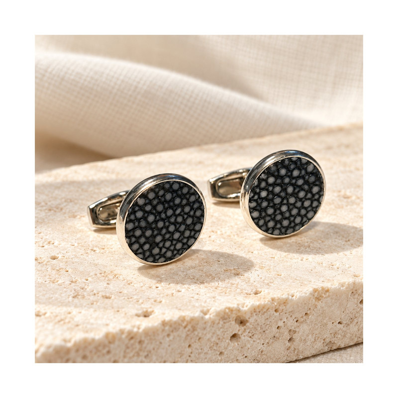 Bouton de manchettes galuchat noir