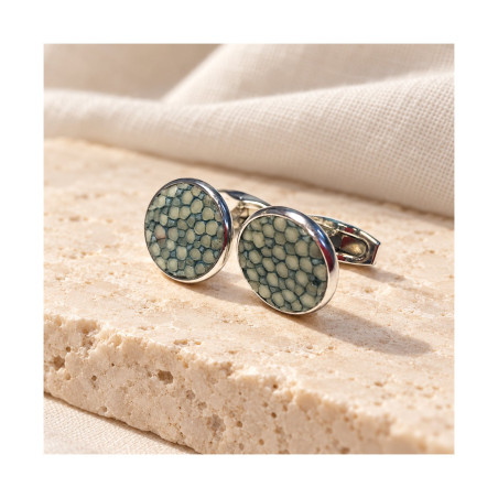 Boutons de manchettes Galuchat bleu