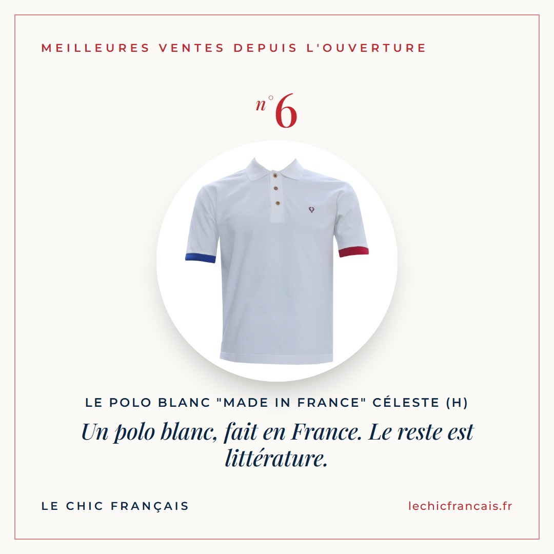 Un polo blanc, fait en France. Le reste est littérature.